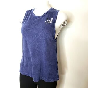 Soul Cycle Soul heart star tank blue mineral wash